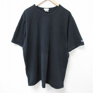 チャンピオン(Champion)のXL★古着 チャンピオン Champion 半袖 ブランド Tシャツ メンズ 無地 大きいサイズ コットン クルーネック 黒 ブラック 24may08 中古(Tシャツ/カットソー(半袖/袖なし))