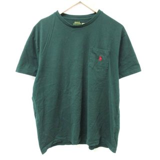 ラルフローレン(Ralph Lauren)のXL★古着 ラルフローレン Ralph Lauren 半袖 ブランド Tシャツ メンズ ワンポイントロゴ 胸ポケット付き コットン クルーネック 濃緑 グリーン 24may08 中古(Tシャツ/カットソー(半袖/袖なし))