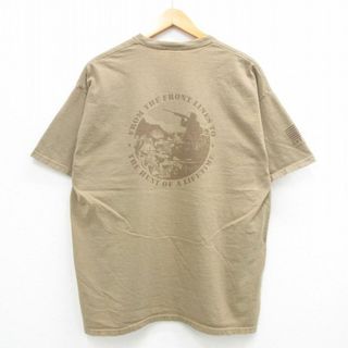 XL★古着 半袖 ビンテージ Tシャツ メンズ 00年代 00s OTIS 兵隊 大きいサイズ コットン クルーネック ベージュ カーキ 24may08 中古(Tシャツ/カットソー(半袖/袖なし))