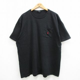 ラルフローレン(Ralph Lauren)のXL★古着 ラルフローレン Ralph Lauren 半袖 ブランド ビンテージ Tシャツ メンズ 90年代 90s ワンポイントロゴ 胸ポケット付き 大きいサイズ コットン クルーネック USA製 黒 ブラック 【spe】 24may08 中古(Tシャツ/カットソー(半袖/袖なし))