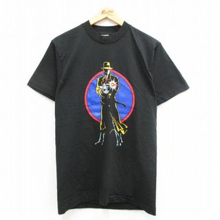 ディズニー(Disney)のM★古着 フルーツオブザルーム 半袖 ビンテージ Tシャツ メンズ 90年代 90s ディズニー DISNEY ディックトレイシー コットン クルーネック USA製 黒 ブラック 24may08 中古(Tシャツ/カットソー(半袖/袖なし))