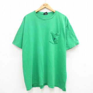 ラルフローレン(Ralph Lauren)のXL★古着 ラルフローレン Ralph Lauren 半袖 ブランド ビンテージ Tシャツ メンズ 90年代 90s ワンポイントロゴ 胸ポケット付き 大きいサイズ コットン クルーネック USA製 緑 グリーン 【spe】 24may08 中古(Tシャツ/カットソー(半袖/袖なし))