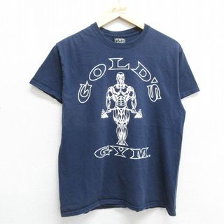 M★古着 半袖 ビンテージ Tシャツ メンズ 90年代 90s ゴールドジム コットン クルーネック USA製 紺 ネイビー 24may08 中古(Tシャツ/カットソー(半袖/袖なし))