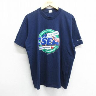 XL★古着 半袖 ビンテージ Tシャツ メンズ 90年代 90s CSEA 星条旗 コットン クルーネック USA製 紺 ネイビー 24may08 中古(Tシャツ/カットソー(半袖/袖なし))