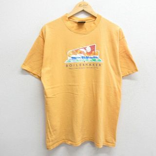 XL★古着 半袖 ビンテージ Tシャツ メンズ 90年代 90s BOILERMAKER コットン クルーネック USA製 黄系 イエロー 24may08 中古(Tシャツ/カットソー(半袖/袖なし))