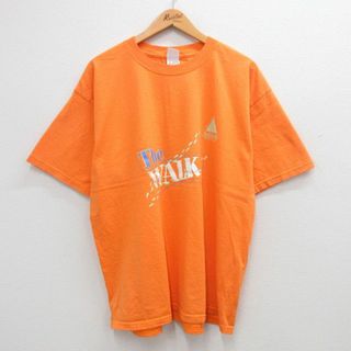 XL★古着 半袖 ビンテージ Tシャツ メンズ 00年代 00s THE WALK 足跡 大きいサイズ コットン クルーネック オレンジ 24may08 中古(Tシャツ/カットソー(半袖/袖なし))