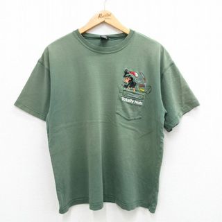 XL★古着 半袖 ビンテージ Tシャツ メンズ 90年代 90s ルーニーテューンズ LOONEY TUNES ダフィーダック コットン クルーネック 緑 グリーン 【spe】 24may08 中古(Tシャツ/カットソー(半袖/袖なし))