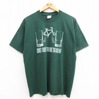 L★古着 ジャージーズ 半袖 ビンテージ Tシャツ メンズ 00年代 00s 自転車 クルーネック 緑 グリーン 24may08 中古(Tシャツ/カットソー(半袖/袖なし))