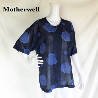 【Motherwell】花柄　ノーカラーシアーシャツ　ジャケット　日本製(シャツ/ブラウス(半袖/袖なし))