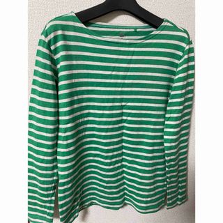 ユニクロ(UNIQLO)のユニクロ　ボーダー　カットソー　ややボートネック　グリーン(Tシャツ(長袖/七分))