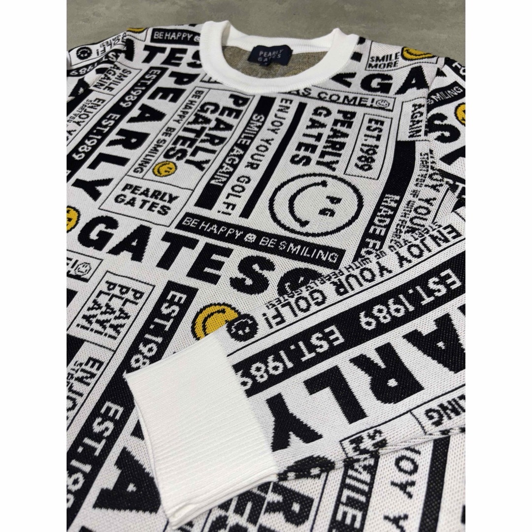 超美品)パーリーゲイツ 、ニュースペーパー柄、ニットセーター 超美品)パーリーゲイツ 、ニュースペーパー柄、ニットセーター