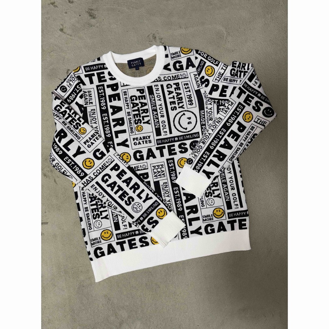 超美品)パーリーゲイツ 、ニュースペーパー柄、ニットセーター 超美品)パーリーゲイツ 、ニュースペーパー柄、ニットセーター