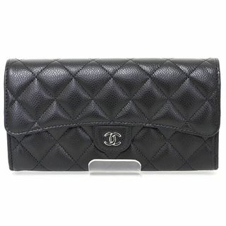 CHANEL - シャネル クラシック ロング フラップ ウォレット キャビアスキン ブラック AP0241 マトラッセ Sランク【中古】