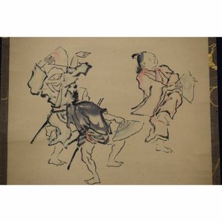 【真作】狩野探尹斎/盆踊り画賛/掛軸☆宝船☆Y-136(絵画/タペストリー)