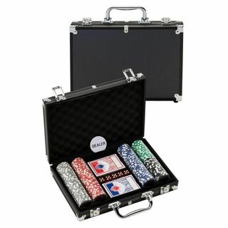 カジノチップ 200枚 ブラックケース トランプ付き ポーカーセット(トランプ/UNO)