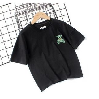 キッズ　Tシャツ　子供　服　クマ　バックプリント　黒　ブラック　夏(Tシャツ/カットソー)