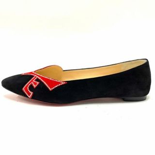 クリスチャンルブタン(Christian Louboutin)のCHRISTIAN LOUBOUTIN(クリスチャンルブタン) フラットシューズ 39 レディース - 黒×レッド ラインストーン スエード(その他)