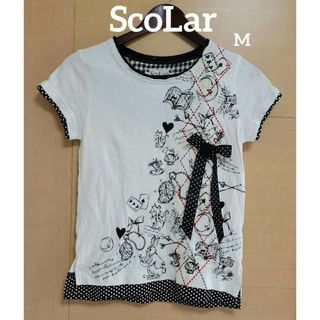 スカラー(ScoLar)の♥️洗濯可♥️【ScoLar】M 白 Tシャツ 異素材 柄 リボン(Tシャツ(半袖/袖なし))