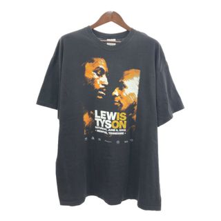 00年代 Hanes レノックス・ルイスvsマイク・タイソン 半袖Ｔシャツ 大きいサイズ ボクシング ブラック (メンズ 2XL) 中古 古着 Q6020(Tシャツ/カットソー(半袖/袖なし))