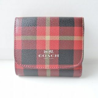 コーチ(COACH)のCOACH(コーチ) Wホック財布 - F55934 レッド×黒×ライトイエロー チェック柄 PVC(塩化ビニール)(財布)