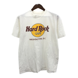 90年代 Hard Rock Cafe ハードロックカフェ ワシントンD.C. 半袖Ｔシャツ シングルステッチ ホワイト (メンズ M相当) 中古 古着 Q6021(Tシャツ/カットソー(半袖/袖なし))