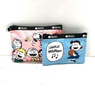 レスポートサック(LeSportsac)のLESPORTSAC(レスポートサック) ポーチ - ライトブルー×黒 PEANUTS/スヌーピー/2点セット レスポナイロン(ポーチ)