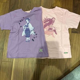 ジーユー(GU)のGU 鬼滅の刃 竈門禰豆子 胡蝶しのぶ 半袖Tシャツ 130cm 2着セット(Tシャツ/カットソー)