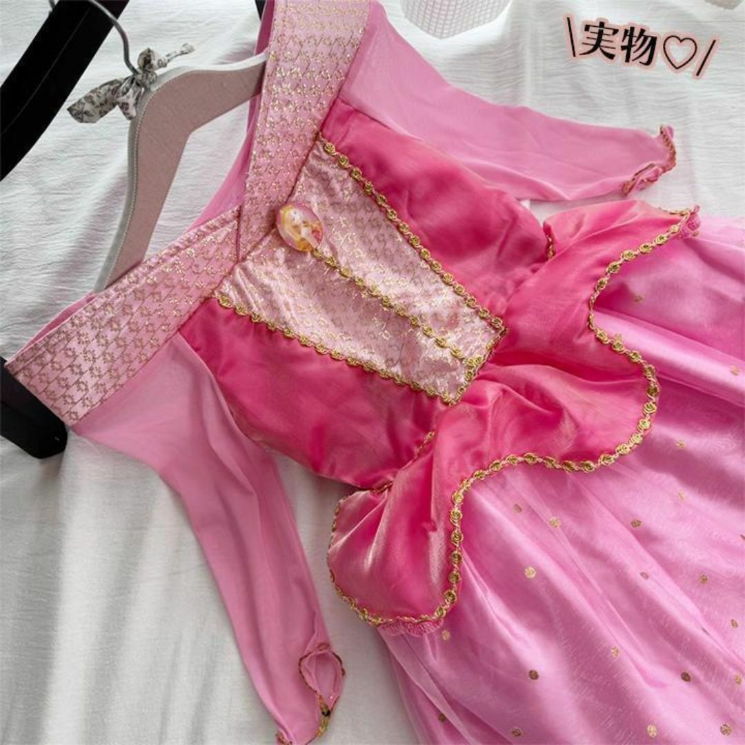 オーロラ姫　ドレス 120 プリンセスドレス 　キッズ子供コスプレピンク キッズ/ベビー/マタニティのキッズ服女の子用(90cm~)(ドレス/フォーマル)の商品写真