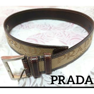 PRADAベルトレザーキャンバスブラウンベージュ