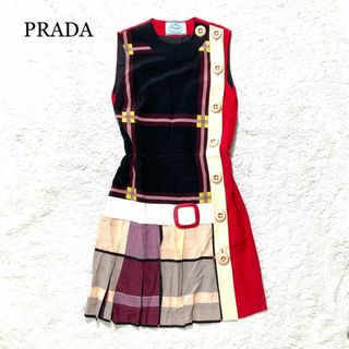 PRADA - 【未使用級】PRADA コレクションプリーツワンピース ノースリーブ 40S M