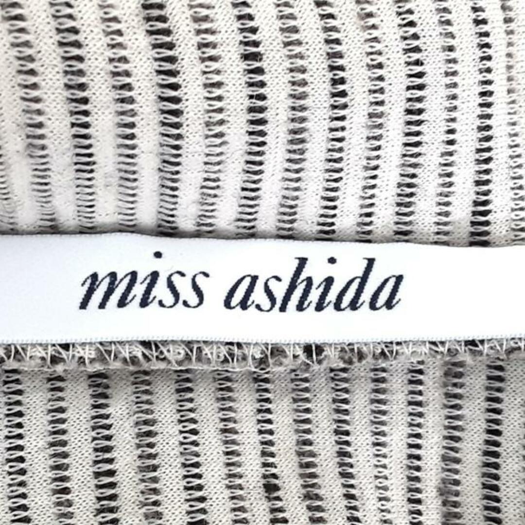 miss ashida(ミスアシダ) ワンピース サイズ7 S レディース美品  - アイボリー×ダークグレー×グレーベージュ クルーネック/長袖/ひざ丈/ニット/ボーダー/刺繍 レディースのワンピース(その他)の商品写真