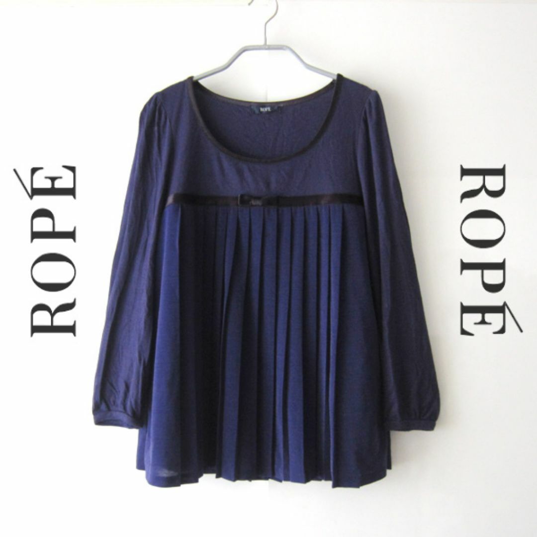 ROPE’(ロペ)の美品　rope／ロペ★　プリーツ切替　薄手カットソー　ネイビー レディースのトップス(シャツ/ブラウス(長袖/七分))の商品写真