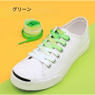 グリーン グラデーション 靴紐 レインボー 平型 ひも 靴ひも 95cm(その他)
