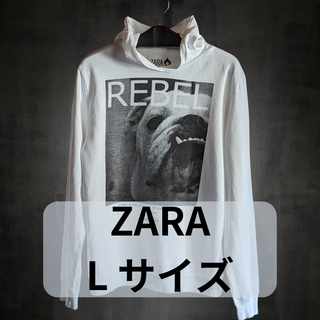 ZARA - ZARAパーカー 白 サイズL ブルドックプリント