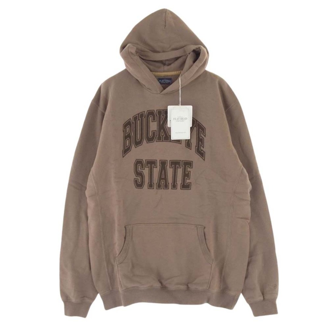 THE FLAT HEAD(フラットヘッド)のTHE FLAT HEAD ザフラットヘッド パーカー CL-PS102 BUCKEYE STATE SWEAT PARKA プリント プルオーバー フーディ パーカー ブラウン系 XL【美品】【中古】 メンズのトップス(パーカー)の商品写真