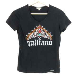 ガリアーノ(GALLIANO)のgalliano(ガリアーノ) 半袖Tシャツ サイズXS レディース - 黒×シルバー×マルチ クルーネック/ビジュー(Tシャツ(半袖/袖なし))