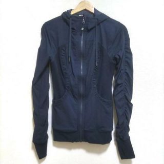 lululemon(ルルレモン) パーカー サイズ4 XL レディース美品  - ネイビー×ダークネイビー 長袖/ストライプ/ギャザー/ジップアップ/リバーシブル