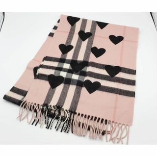 美品☆BURBERRY バーバリー カシミア100％ ハートピンク マフラー(マフラー/ショール)