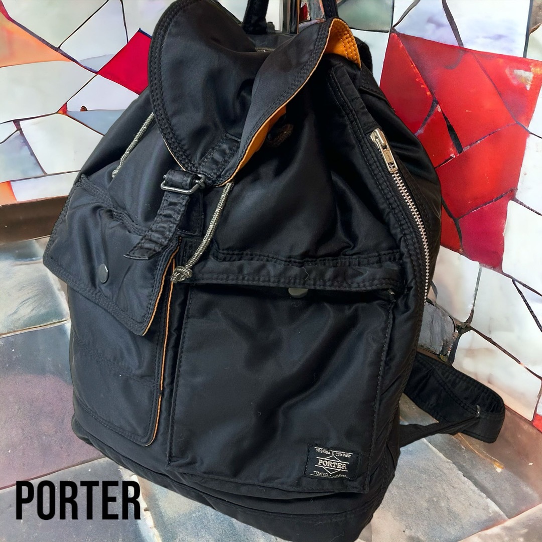 PORTER(ポーター)の希少 レア PORTER TANKER リュック  ブラック×オレンジ メンズのバッグ(バッグパック/リュック)の商品写真