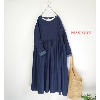 MISSLOOK ミスルック  デニムギャザーワンピース 大きいサイズ 2XL(ロングワンピース/マキシワンピース)