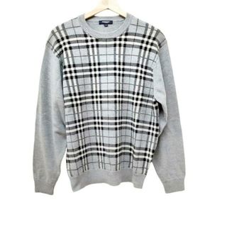 Burberry LONDON(バーバリーロンドン) 長袖セーター サイズM メンズ美品  - グレー×黒×白 チェック柄(ニット/セーター)