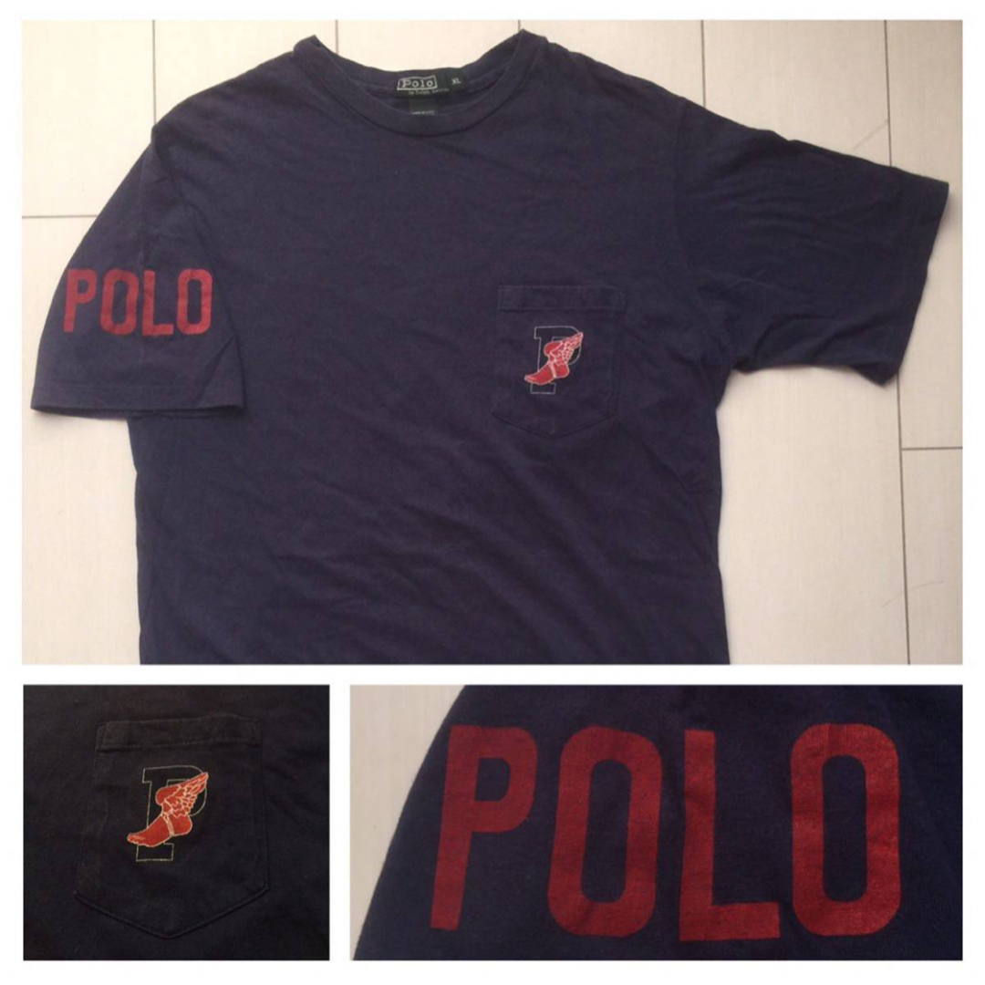 POLO RALPH LAUREN(ポロラルフローレン)の90s USA製 POLO 1992 og wingfoot navy XL メンズのトップス(Tシャツ/カットソー(半袖/袖なし))の商品写真