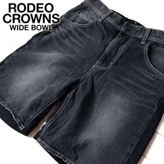 ロデオクラウンズワイドボウル(RODEO CROWNS WIDE BOWL)のRCWB ロデオクラウンズ M メンズ デニム コンビネーションハーフパンツ 黒(ショートパンツ)
