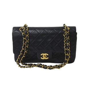 シャネル(CHANEL)のCHANEL シャネル Wフラップ マトラッセ チェーン ショルダーバッグ 23cm 4番台 ラムスキン ブラック ゴールド金具 美品 中古 63468(ショルダーバッグ)