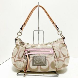 コーチ(COACH)のCOACH(コーチ) ハンドバッグ ポピーシグネチャーサティーンルレックスグルーヴィー 16293 ベージュ×ピンク×マルチ ラメ ジャガード×エナメル（レザー）(ハンドバッグ)