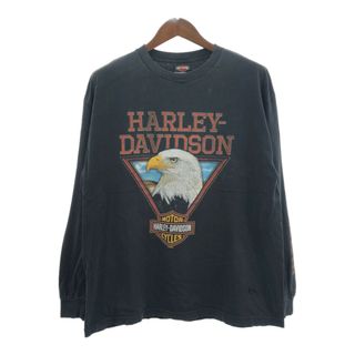 ハーレーダビッドソン(Harley Davidson)のHARLEY DAVIDSON ハーレーダビッドソン コリア 長袖Ｔシャツ ロゴ ブラック (メンズ L相当) 中古 古着 Q6032(Tシャツ/カットソー(七分/長袖))