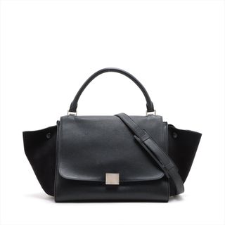 セリーヌ(celine)の美品 セリーヌ トラペーズ ミディアム レザー 2WAY ハンドバッグ トート ショルダー 本革 ブラック 黒 レディース MMM Z18-9(ハンドバッグ)