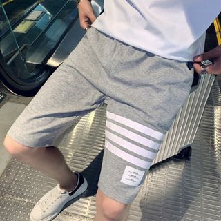 【再入荷】 ハーフパンツ ストレッチ メンズ 大きめ L 部屋着 ロゴ グレー(ショートパンツ)