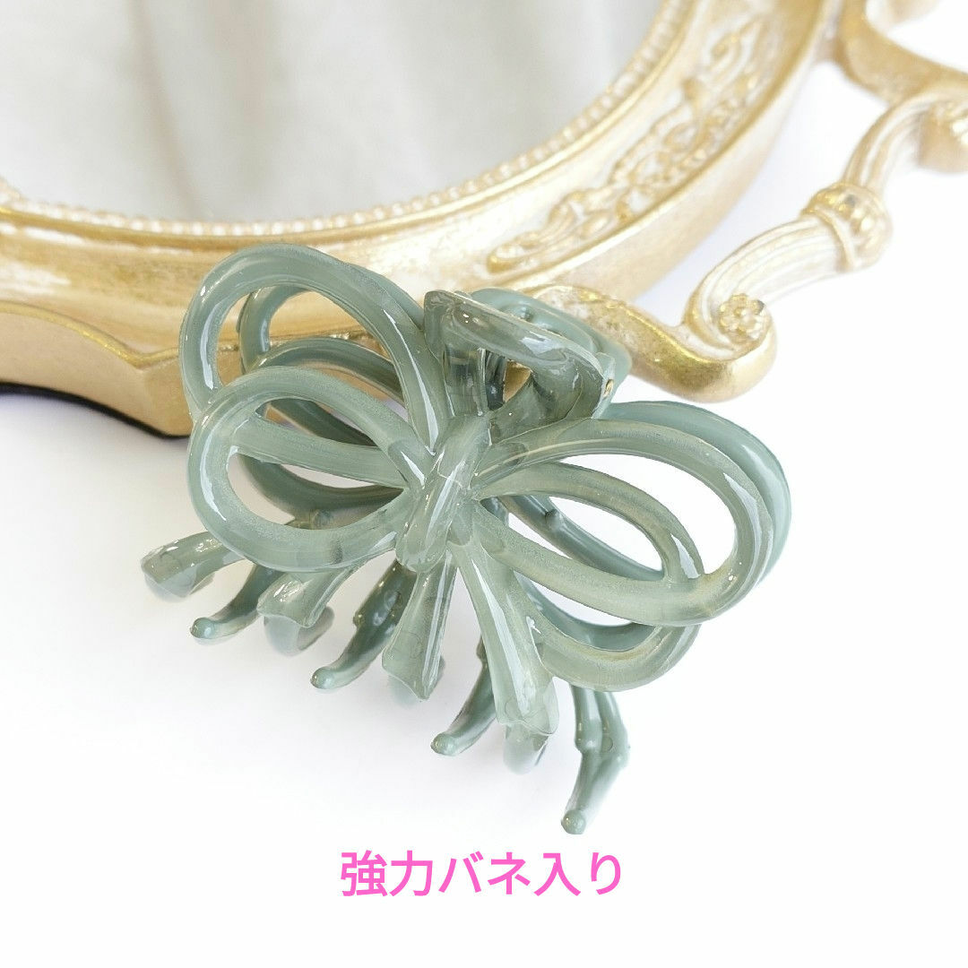 ♡新品♡バンスクリップ♪リボン/くすみカラー/グリーン レディースのヘアアクセサリー(バレッタ/ヘアクリップ)の商品写真