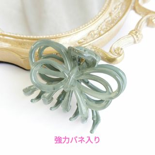 ♡新品♡バンスクリップ♪リボン/くすみカラー/グリーン(バレッタ/ヘアクリップ)